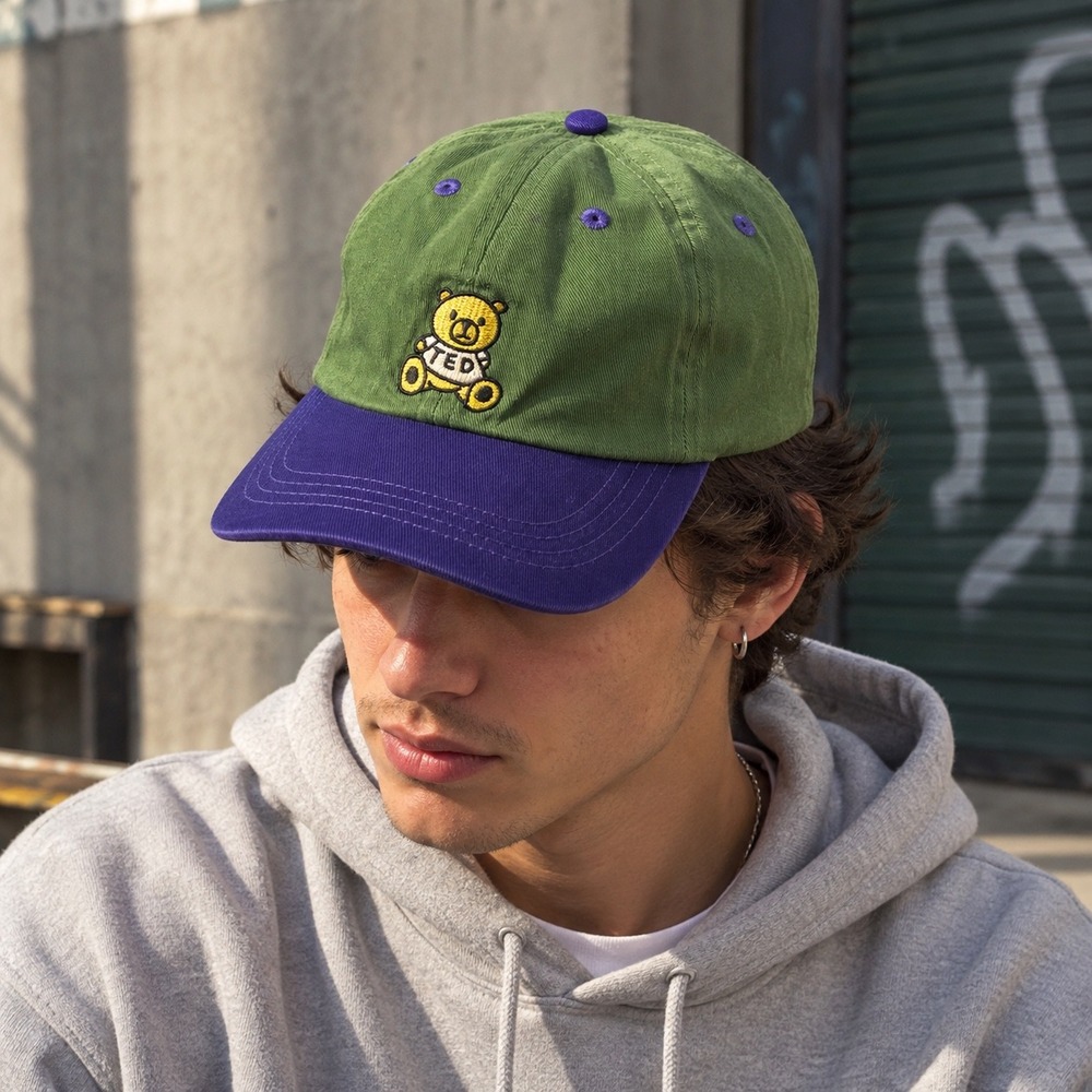 Teddy Fresh Ted Hat Adult OSFA Green Purple Embroidered Bear Cap Adjustable